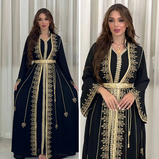 muslim dress abaya women's fashion waistband bandana robe, velvet two-piece set new muslin