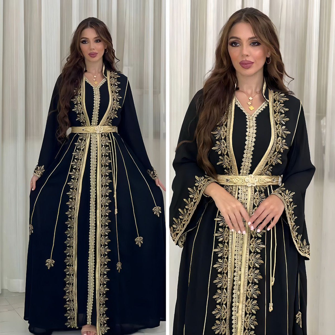 muslim dress abaya women's fashion waistband bandana robe, velvet two-piece set new muslin