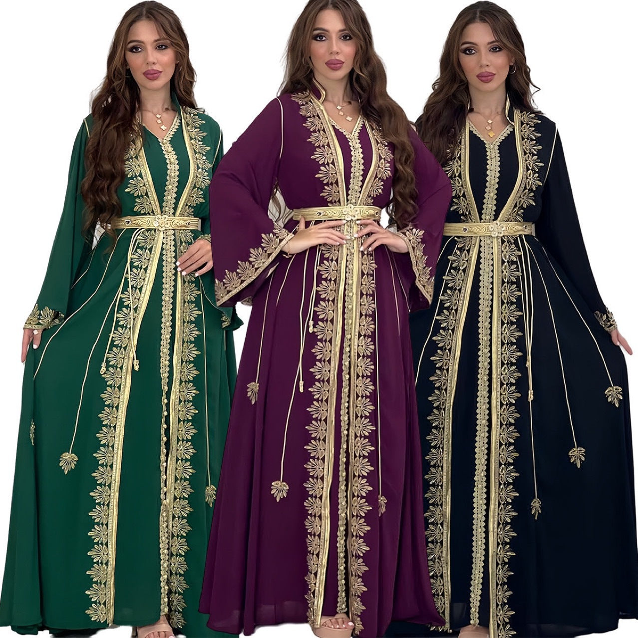 muslim dress abaya women's fashion waistband bandana robe, velvet two-piece set new muslin