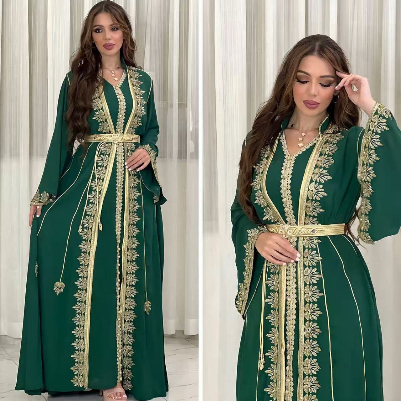 muslim dress abaya women's fashion waistband bandana robe, velvet two-piece set new muslin
